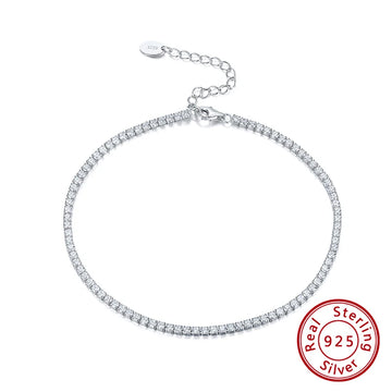 925 Sterling Silver Tennis Chain Anklet – 2mm CZ Leg Bracelet