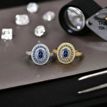 ATTAGEMS 1CT Oval Blue Moissanite Ring 925 Sterling Silver Women’s Engagement Jewelry
