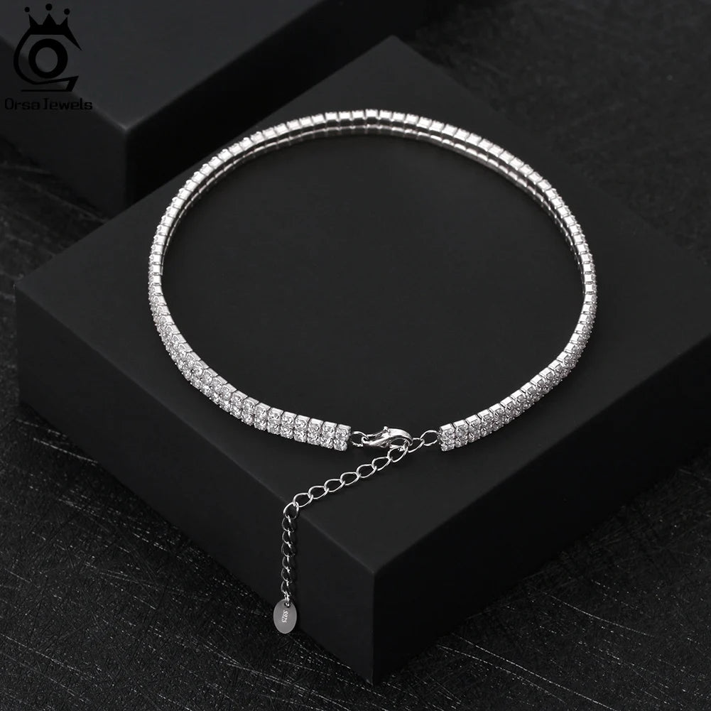 925 Silver Rhinestone Tennis Anklet Women’s Fashion Jewelry