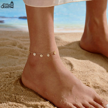 925 Sterling Silver Anklet with Round Disc Charm