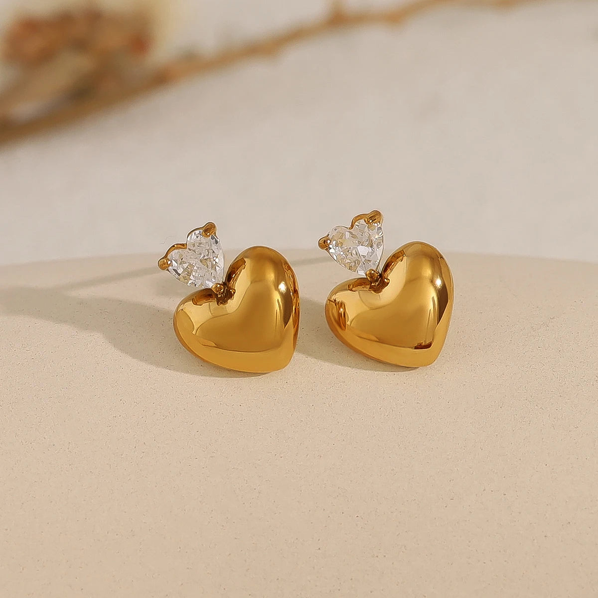 Luxury Zircon Heart Small Stud Earrings Trendy Jewelry