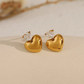 Luxury Zircon Heart Small Stud Earrings Trendy Jewelry