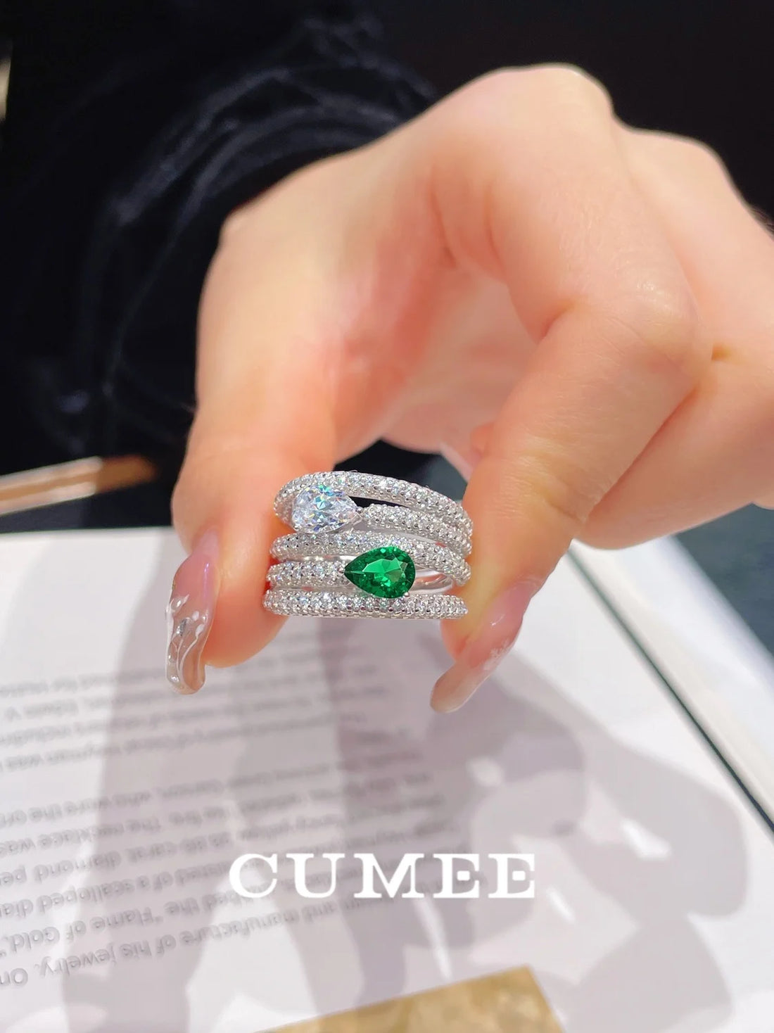 925 Silver Emerald Ring – CZ Bridal Engagement Band for Women