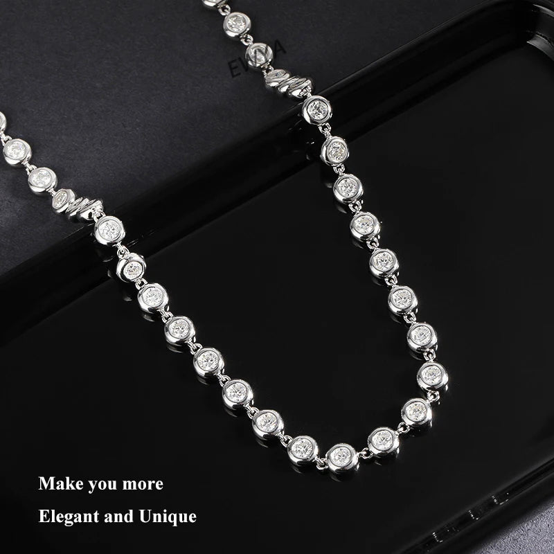 EWYA 3mm Moissanite Tennis Necklace – 925 Silver, GRA Certified
