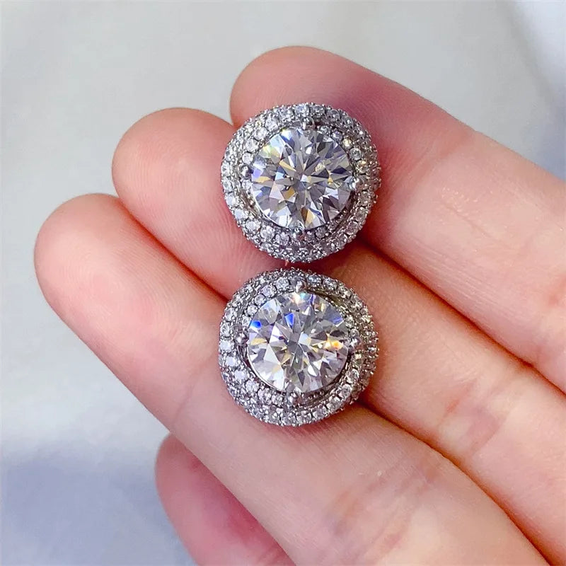 925 Sterling Silver D Color Moissanite Diamond Stud Earrings for Women Wedding Jewelry