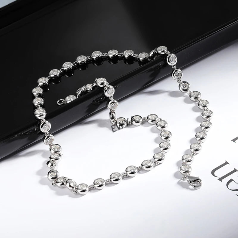 EWYA 3mm Moissanite Tennis Necklace – 925 Silver, GRA Certified