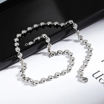 EWYA 3mm Moissanite Tennis Necklace – 925 Silver, GRA Certified
