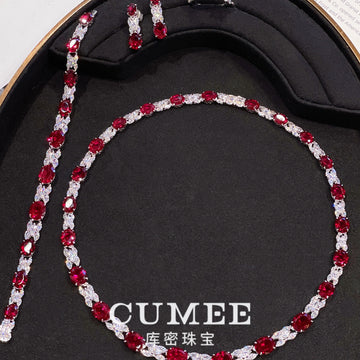 CUMEE Synthetic Ruby CZ Bracelet 925 Sterling Silver Gold Plated