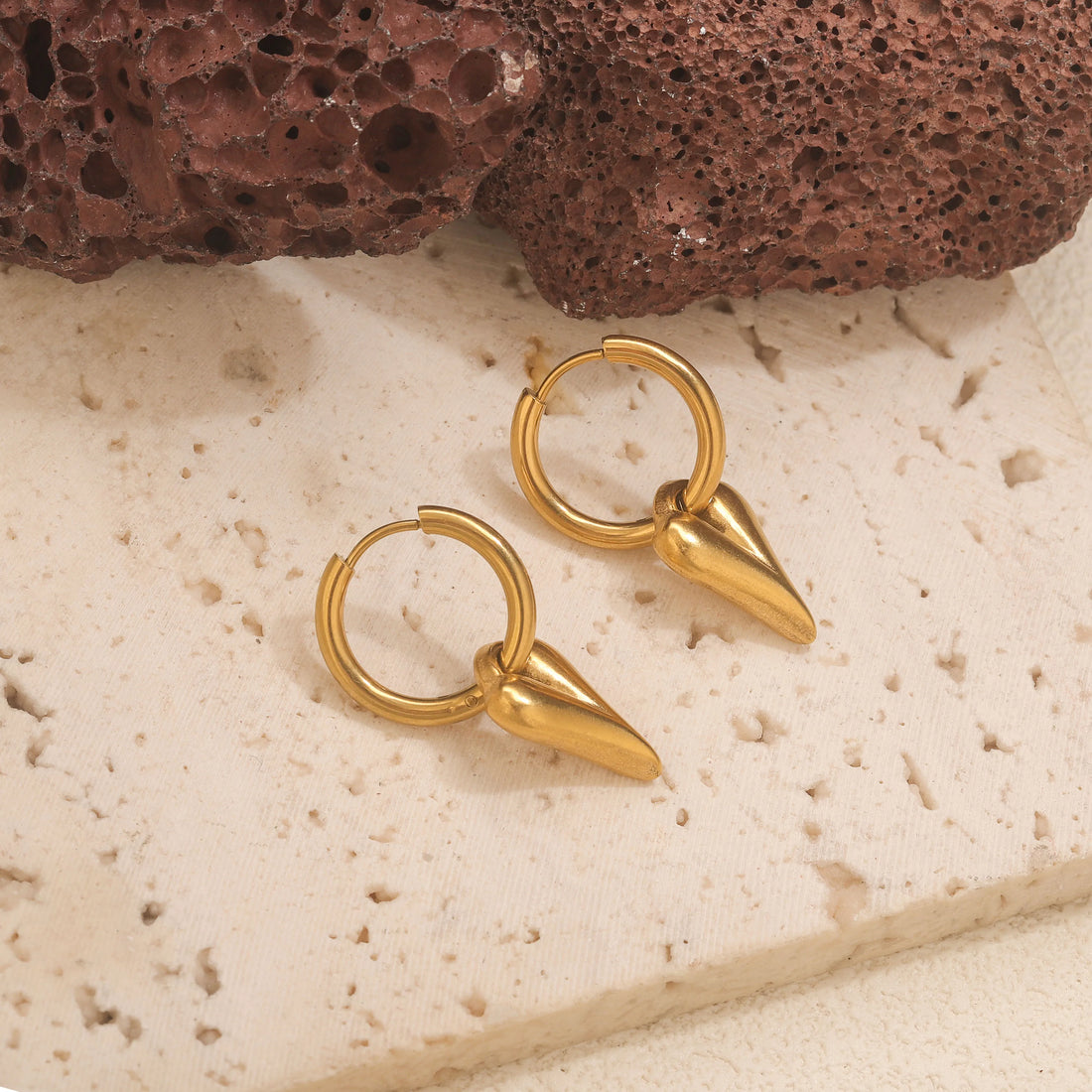 Stainless Steel Heart Charm Hoop Earrings Waterproof