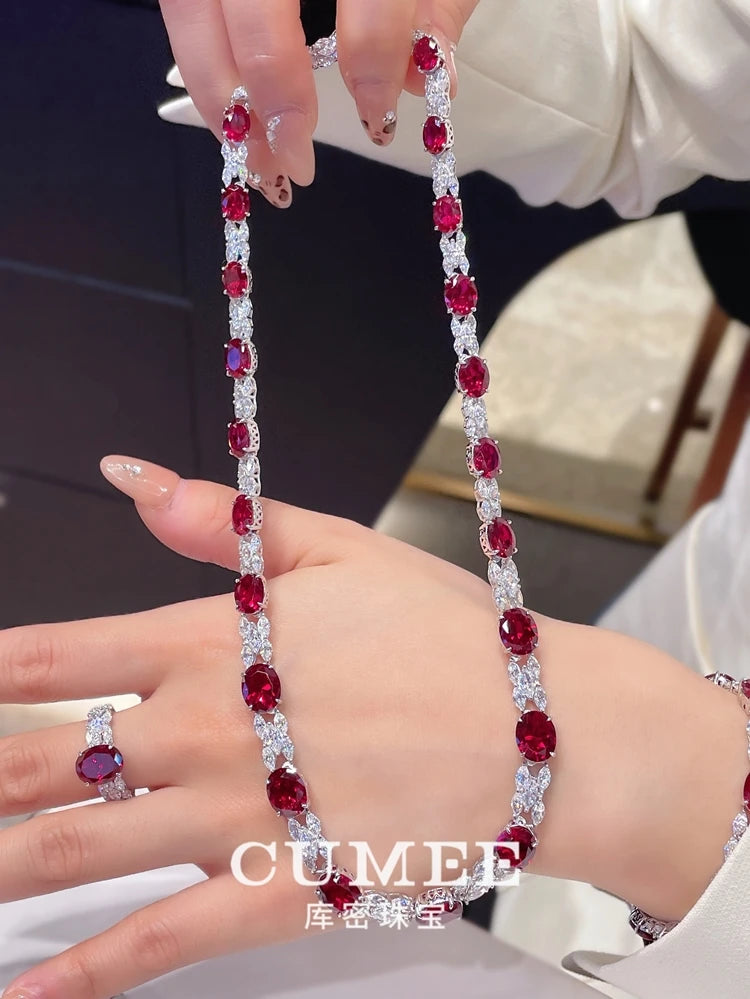 CUMEE Synthetic Ruby CZ Bracelet 925 Sterling Silver Gold Plated
