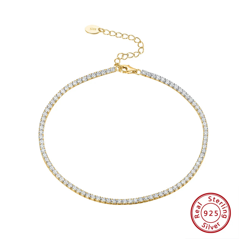 925 Sterling Silver Tennis Chain Anklet – 2mm CZ Leg Bracelet