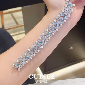 CUMEE Retro Pearl Bead Bracelet 925 Silver-Plated Gold Women’s Vintage Jewelry
