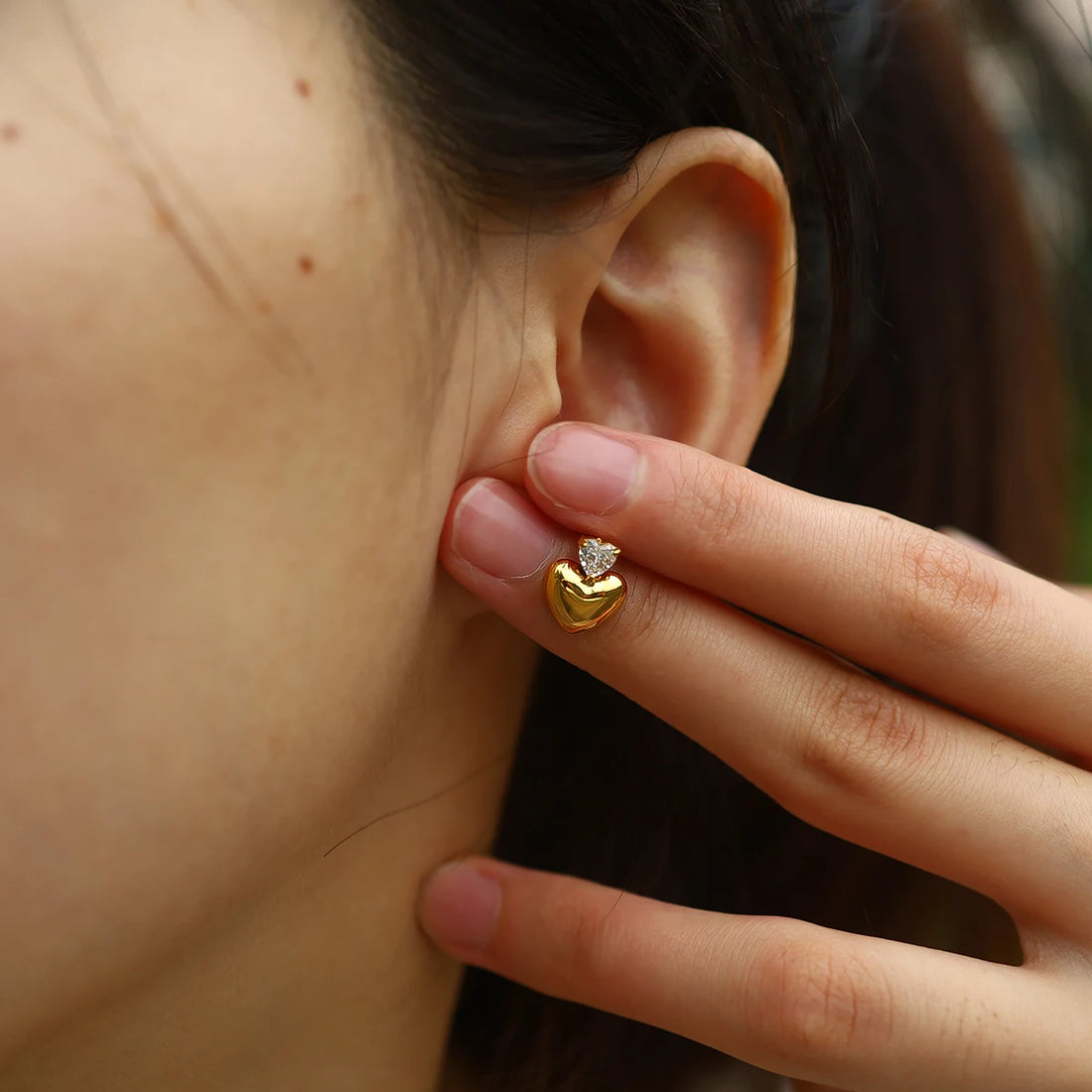 Luxury Zircon Heart Small Stud Earrings Trendy Jewelry
