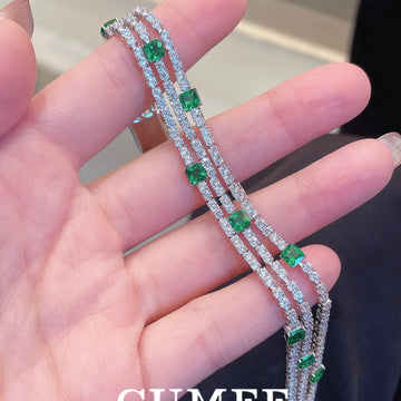 Trendy Synthetic Emerald Bracelet 925 Sterling Silver Gold-Plated Women’s Jewelry