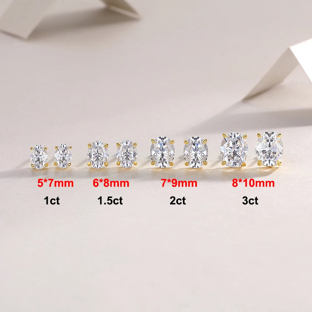 1-4CT Oval Cut Moissanite Stud Earrings D Color 925 Sterling Silver Unisex Jewelry