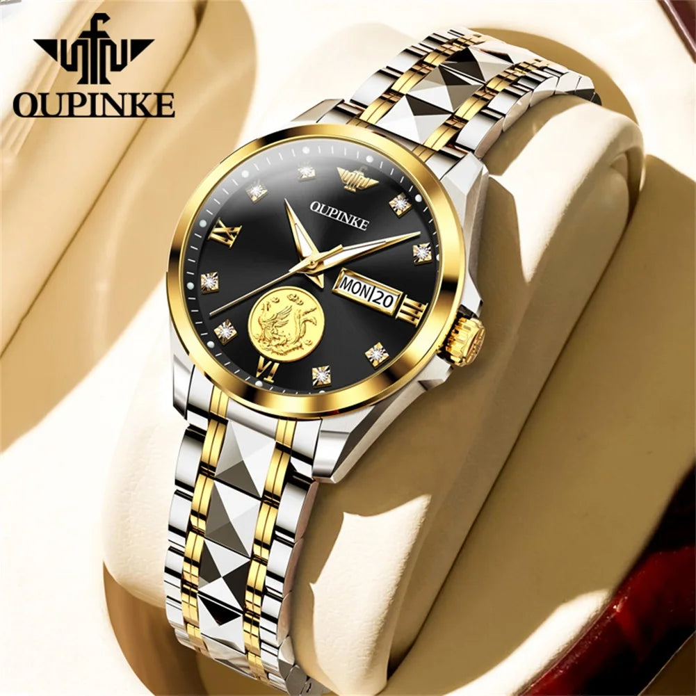 OUPINKE 3259 Women’s Real Gold Automatic Mechanical Watch Luxury Tungsten Steel Strap