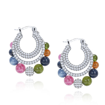 Retro Ethnic Tourmaline Emerald Chalcedony Drop Earrings for Women