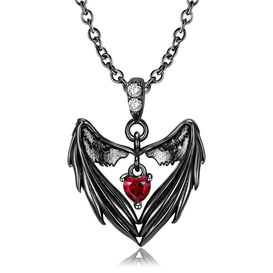 Gothic Punk Bat Wings & Heart Resin Necklace – Halloween Alloy Chain