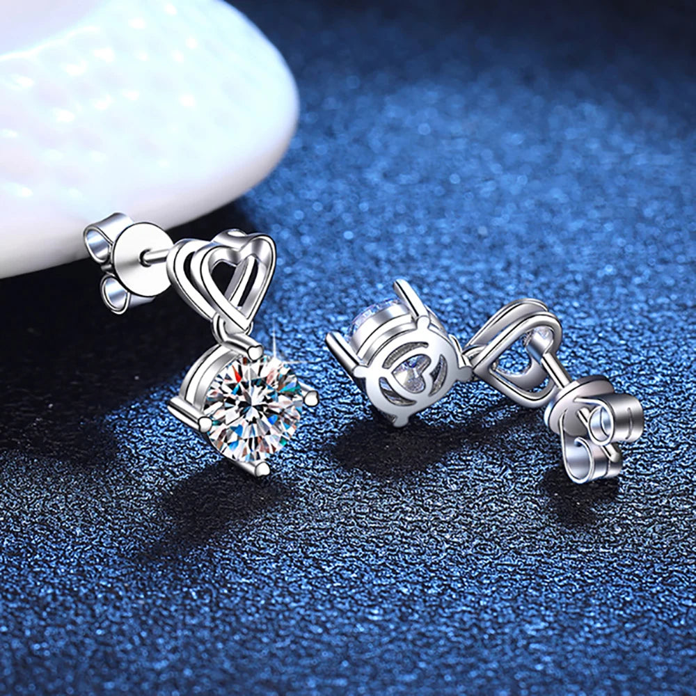 TEMGF S925 Sterling Silver 6.5mm Moissanite Stud Earrings with GRA Certificate 2CT Pair