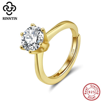 Rinntin 925 Sterling Silver Round Cut Cubic Zirconia Engagement Ring