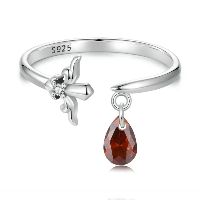 WOSTU 925 Silver Red Rose Ring – Spider, Skull & Dragon Vintage Jewelry