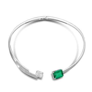 Synthetic Emerald Jewelry Set 925 Silver Gold-Plated Necklace Earrings Ring Summer Design