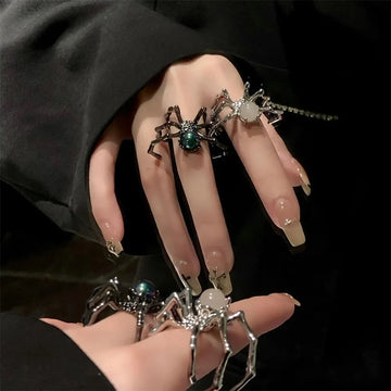 Punk Spider Open Ring – Retro Moonstone Black Ring for Women