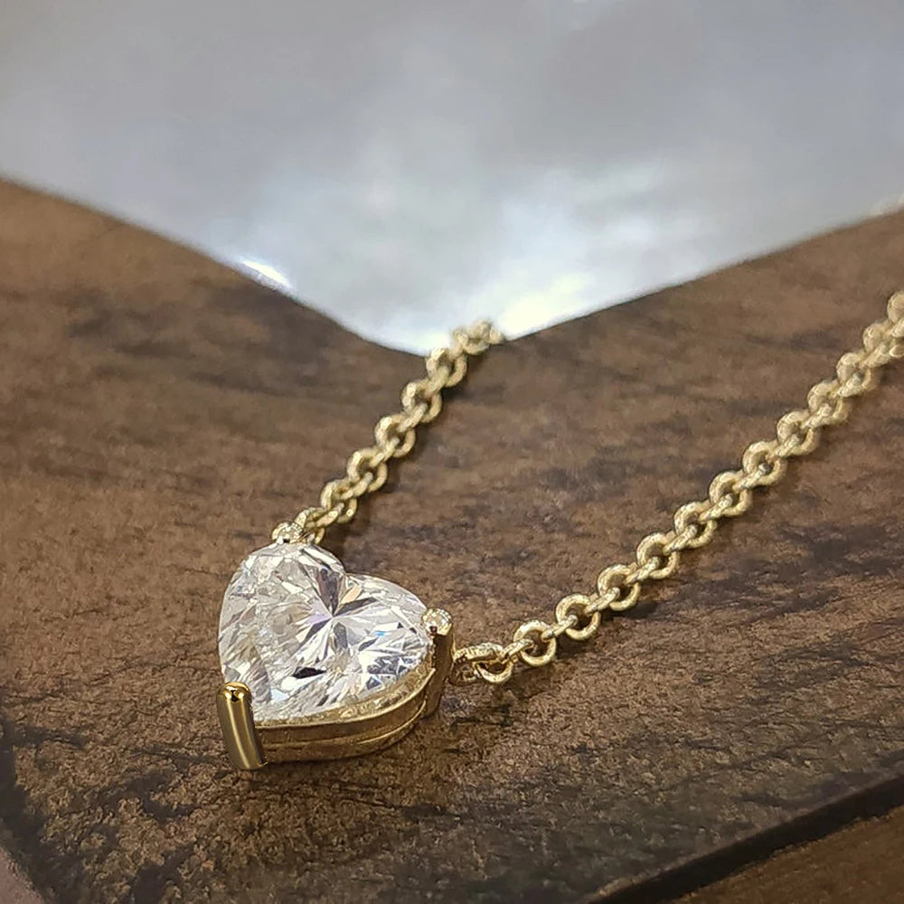 1-3CT Heart Cut Moissanite Pendant Necklace S925 Silver 18K Go