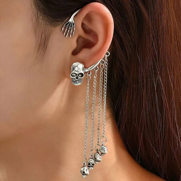 Skull Tassel Earrings – Gothic Halloween Dark Animal Jewelry