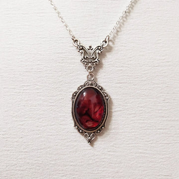 Vintage Gothic Butterfly Necklace – Blood Red Quartz Vampire Jewelry