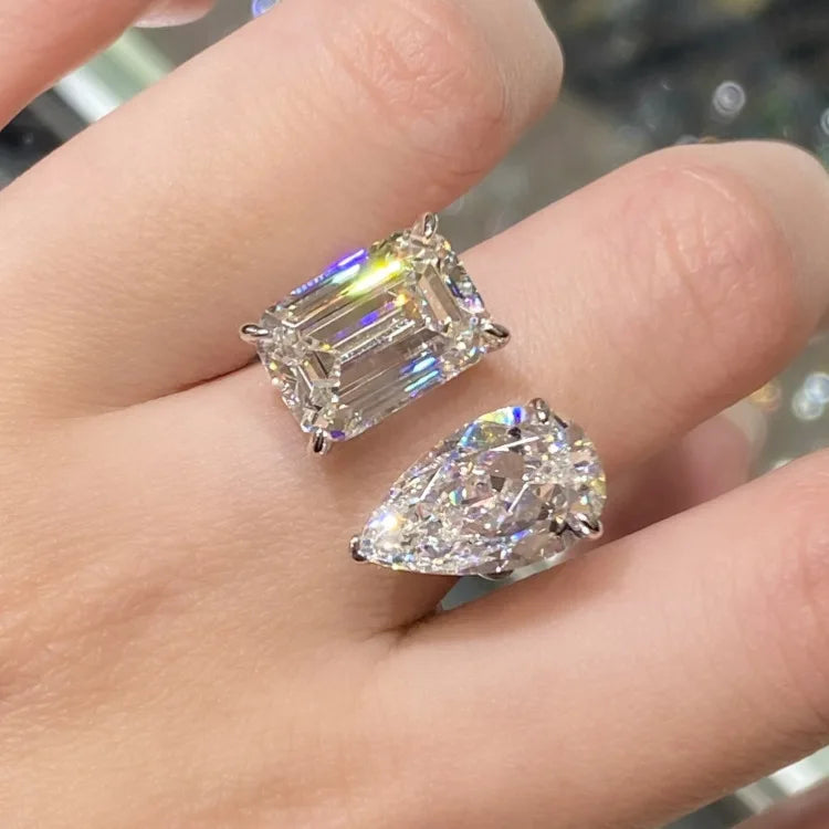2CT Twin Pear Moissanite Ring PT950 Platinum Women’s Luxury Drop Design