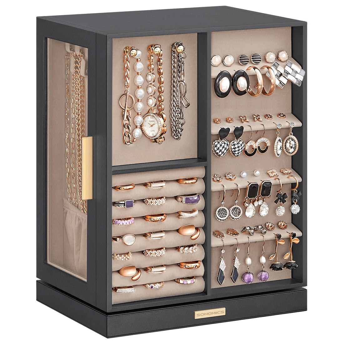 SONGMICS 360° Rotating Jewelry Box with 5 Drawers Organizer and Glass Window