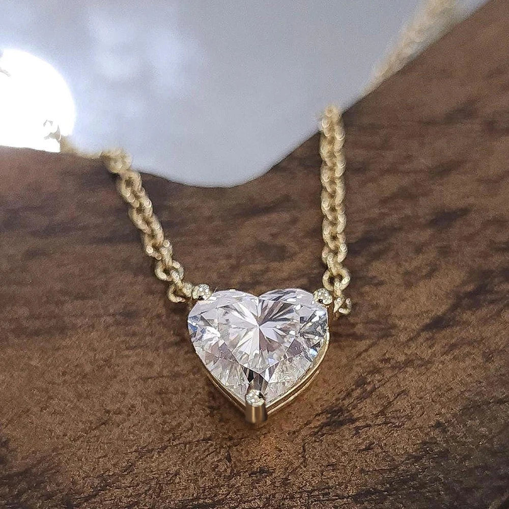 1-3CT Heart Cut Moissanite Pendant Necklace S925 Silver 18K Go