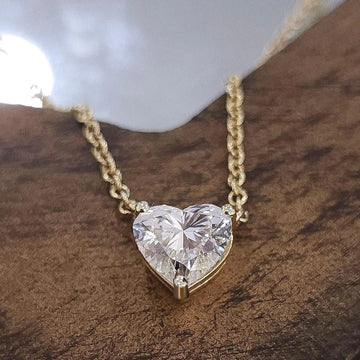 1-3CT Heart Cut Moissanite Pendant Necklace S925 Silver 18K Go
