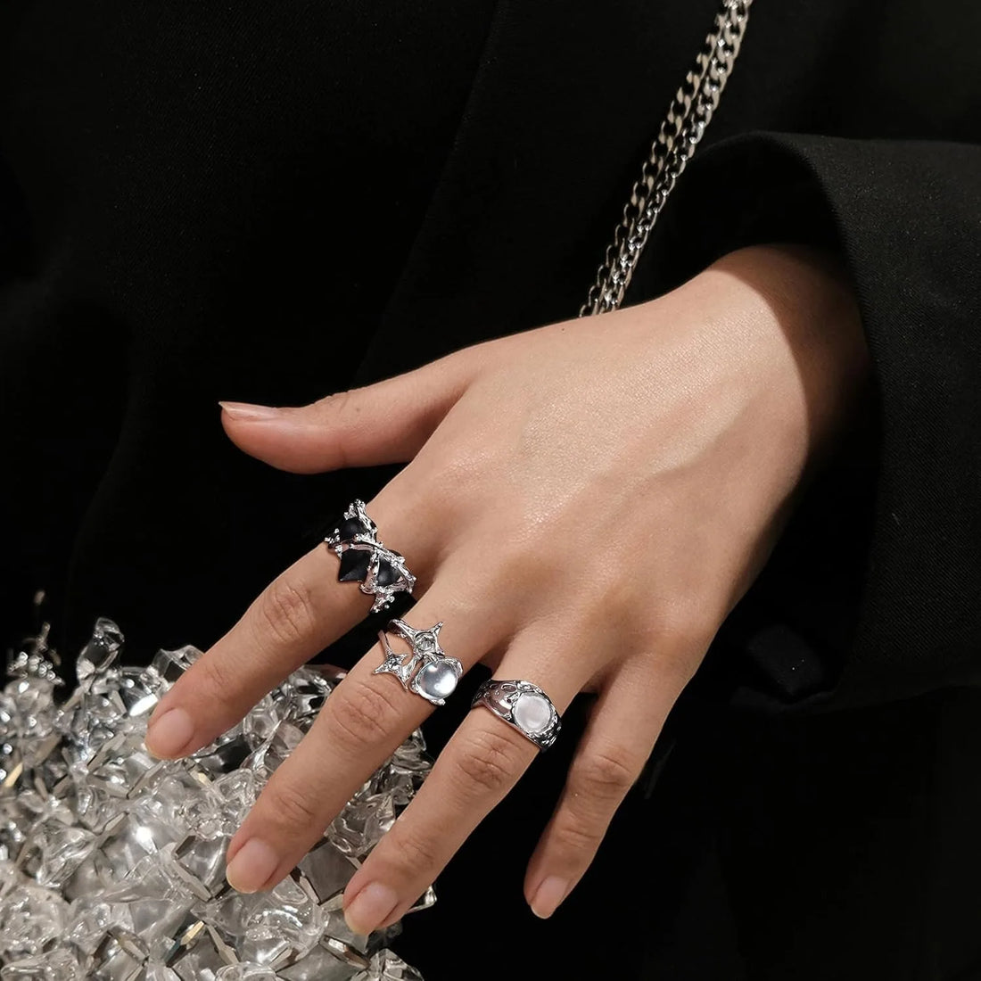 Bobisty 15-Pc Vintage Adjustable Ring Set – Punk Gothic Moonstone