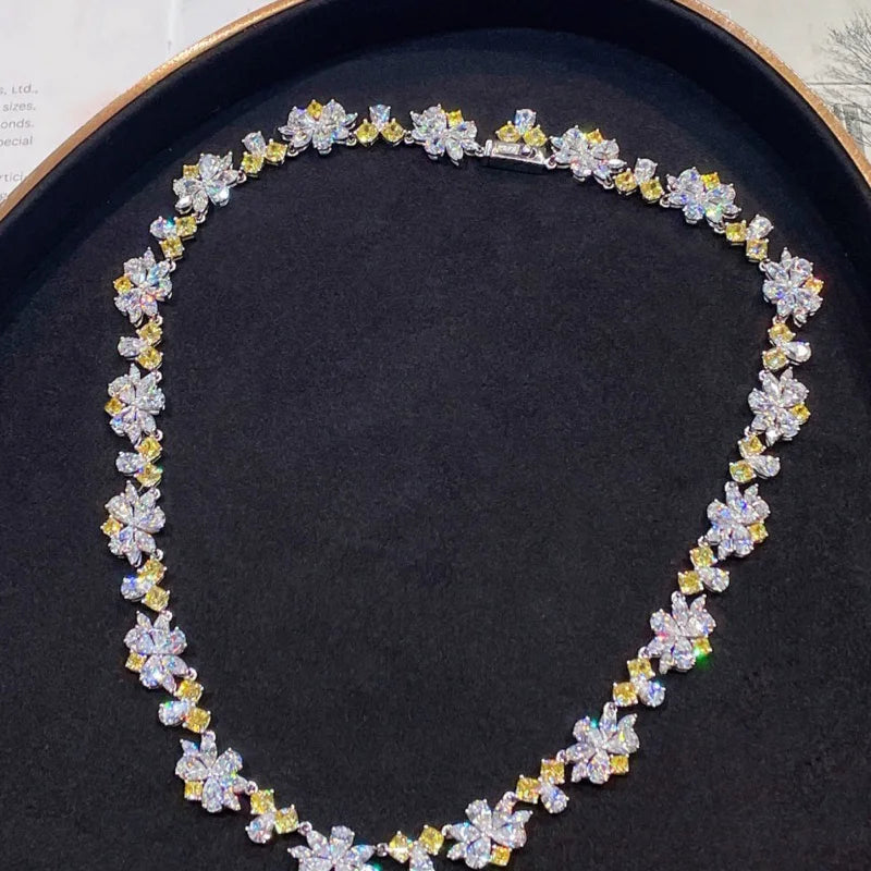 Dainty Flower Yellow Lab Diamond Necklace 925 Sterling Silver Gold Plated for Women