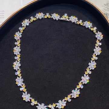 Dainty Flower Yellow Lab Diamond Necklace 925 Sterling Silver Gold Plated for Women