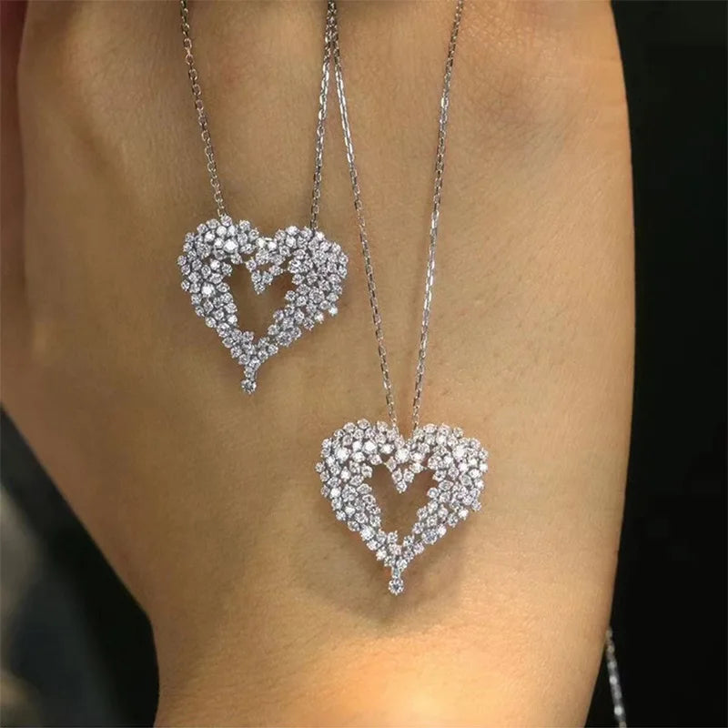 Heart Wings Moissanite Necklace 925 Sterling Silver Pendant for Women