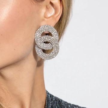 Rhinestone Double Circle Drop Earrings for Women Fashion Jewelry