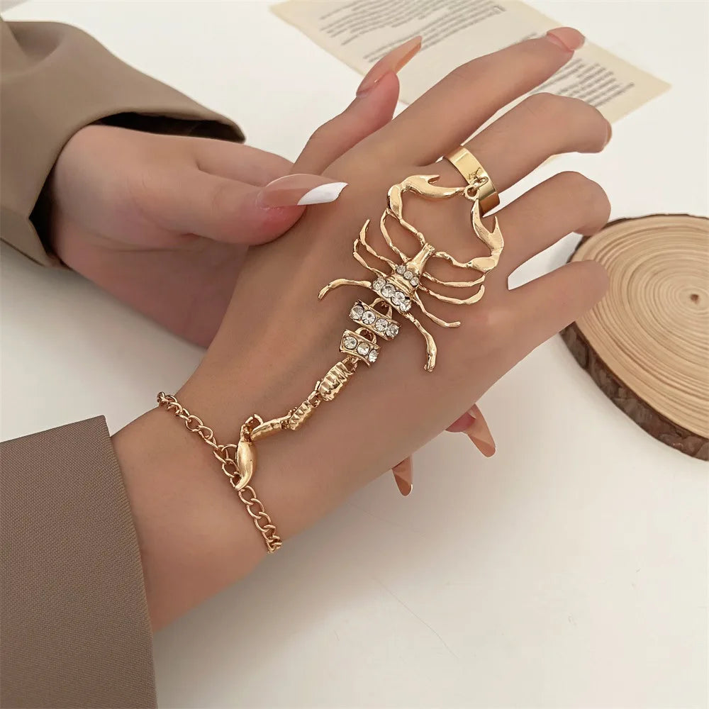 Gothic Scorpion Bracelet - Gold Hand Chain Bangle for Women