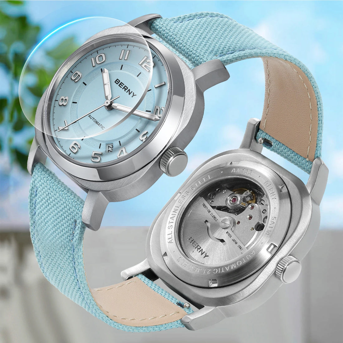 BERNY Women’s Mechanical Watch Self-Wind Cushion Case Sapphire Luminous Calendar