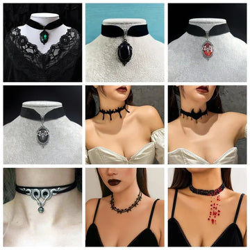 Punk Gothic Black Velvet Choker – Rope Necklace for Women