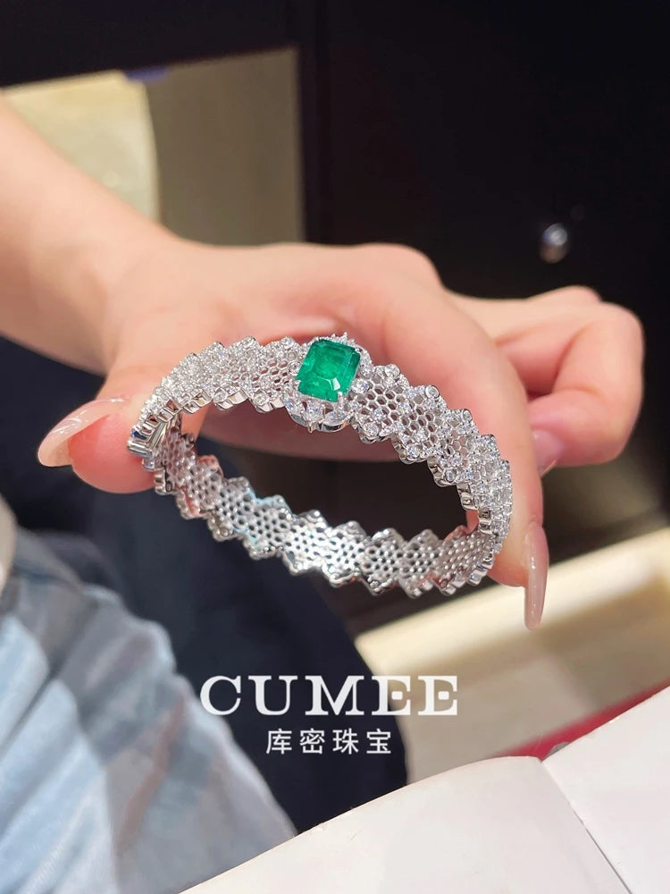CUMEE Italian Lace Emerald Bracelet Silver-Plated Gold Women’s Elegant Jewelry