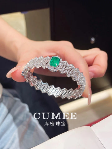 CUMEE Italian Lace Emerald Bracelet Silver-Plated Gold Women’s Elegant Jewelry