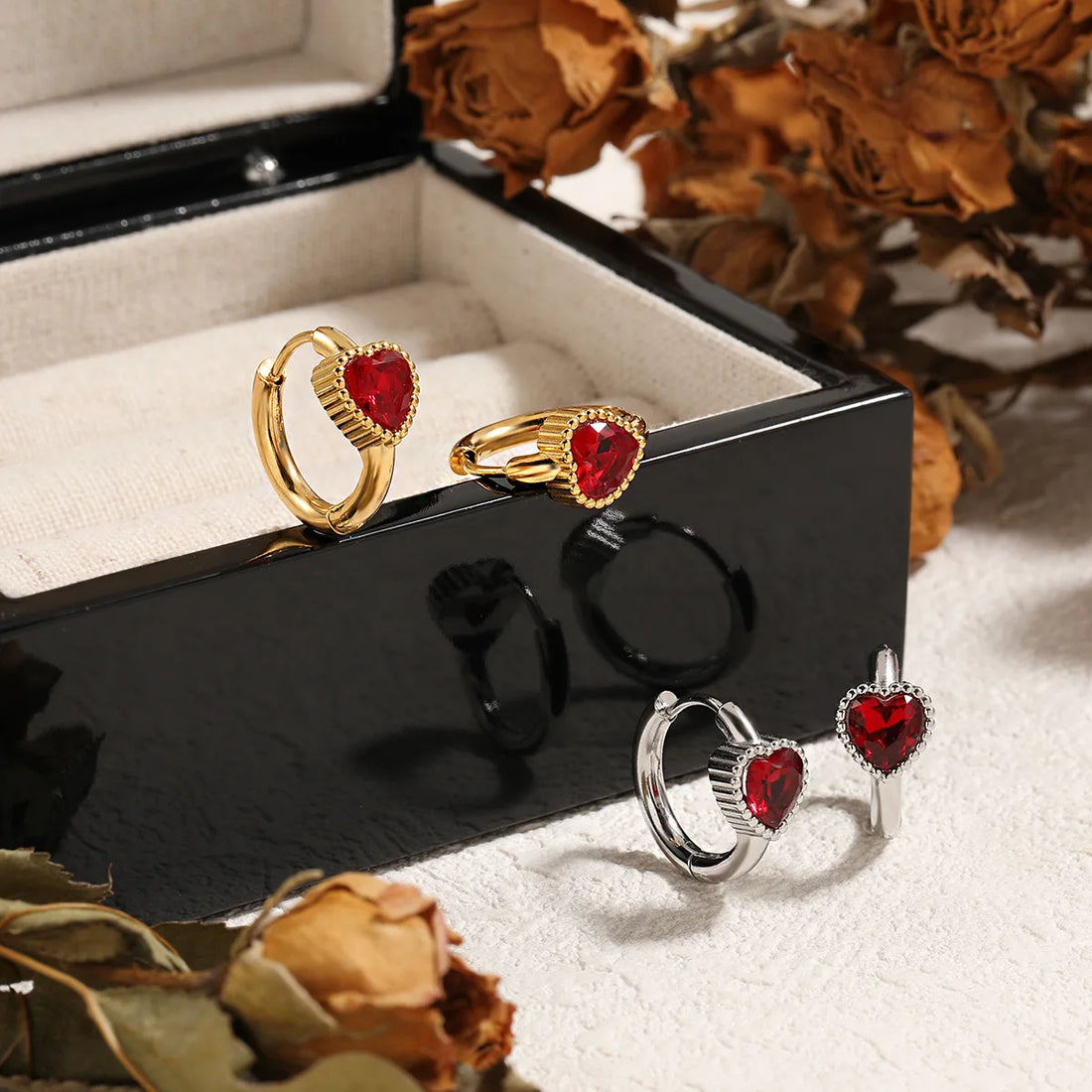 Stainless Steel Love Heart Hoop Earrings Daily Jewelry
