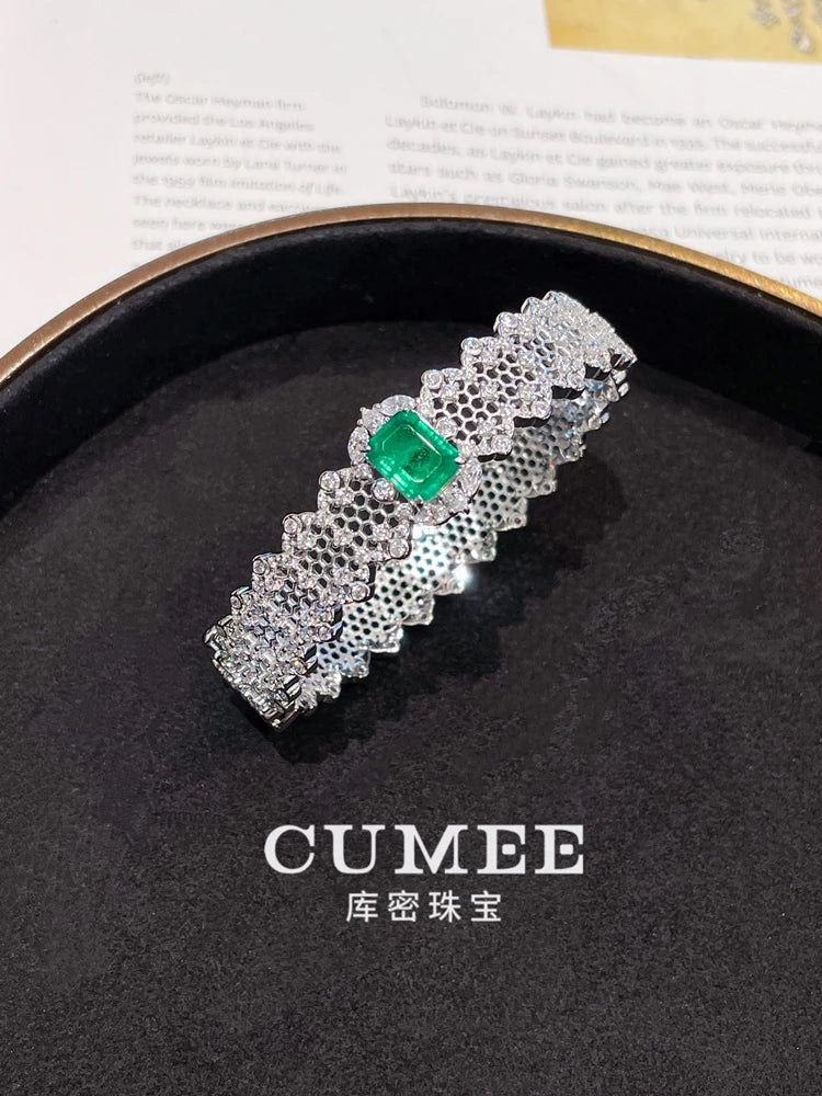 CUMEE Italian Lace Emerald Bracelet Silver-Plated Gold Women’s Elegant Jewelry