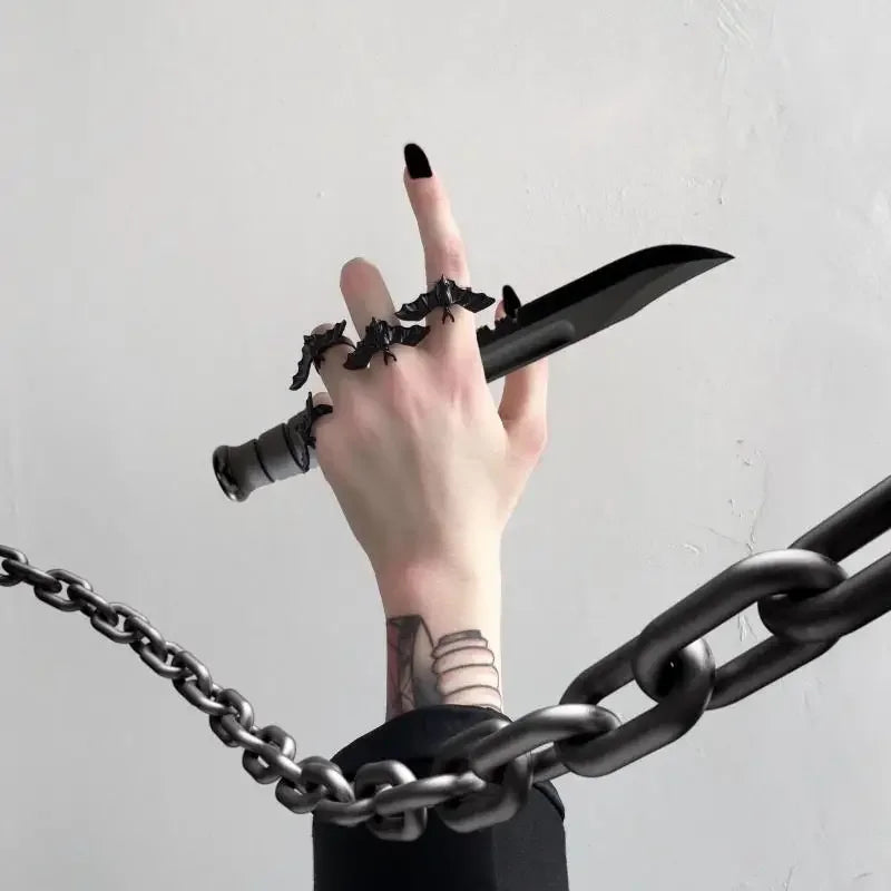 Gothic Black Bat Ring – Adjustable Punk Jewelry for Women & Teens