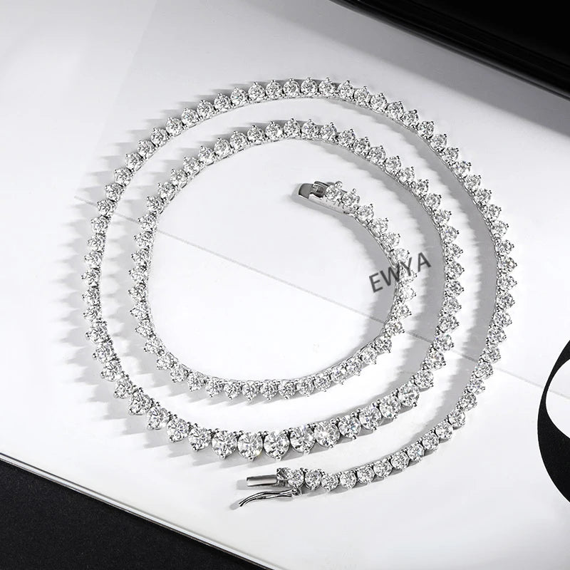 EWYA 0.4CT D Color Moissanite Tennis Necklace for Women 925 Silver GRA Certified