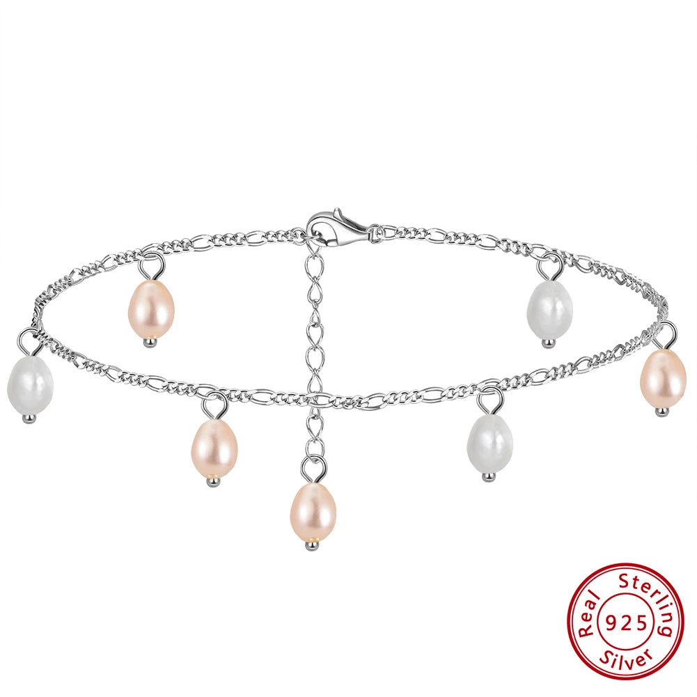925 Sterling Silver Pearl Pendant Anklet – White Pearl Foot Chain