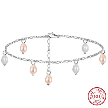 925 Sterling Silver Pearl Pendant Anklet – White Pearl Foot Chain